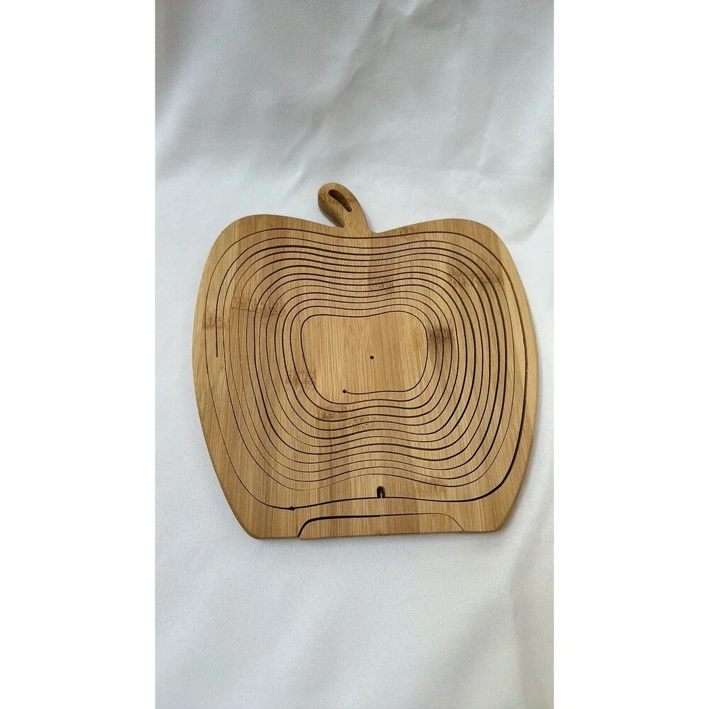 Collapsible Wooden Apple Fruit Basket/ Trivet Kitchen Decor Bar Collectibles